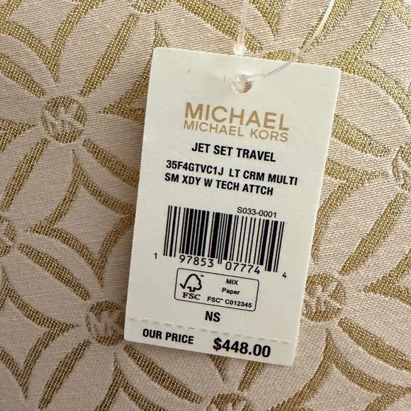 Michael Kors Gold and Cream Jet Set Travel Crossbody with Tech Attachments
